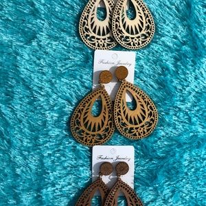 Boho Earrings wood Lot three pairs